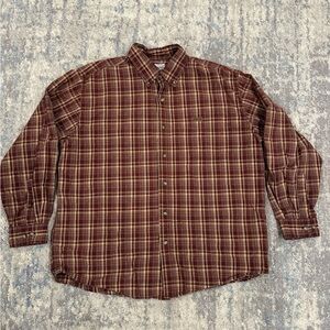 Carhartt Mens Multicolor Maroon Plaid Long Sleeve Button Down Shirt Size XL